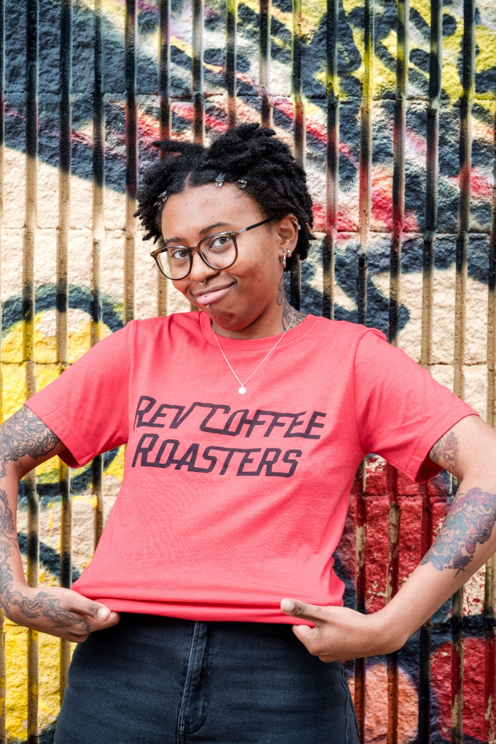 Red Tee Shirt Rev Coffee Roasters Classic Logo Dylan Greene